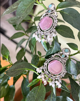 Monalisa Stone Earring | Baby Pink Color with Pearl Detailing